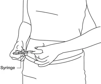 Quickly insert the needle all the way into your skin fold - Illustration
