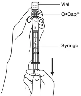 Pull down on the syringe plunger to withdraw the right amount of 0.9% Sodium Chloride - Illustration