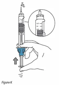 Carefully push the plunger until a drop of solution appears at the end of the needle - Illustration