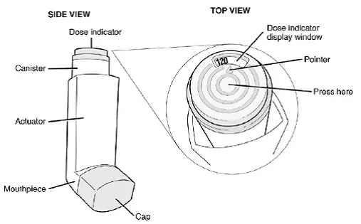 BEVESPI AEROSPHERE comes with a dose indicator located on the top of the canister - Illustration